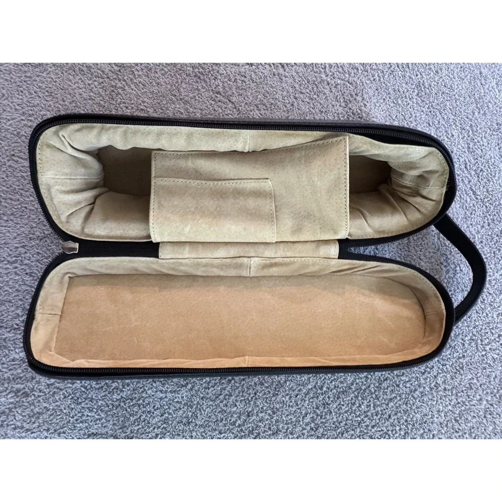 Genuine Leather Wine Bottle Travel Case Carrier Black w/ Strap | Padded Lining |